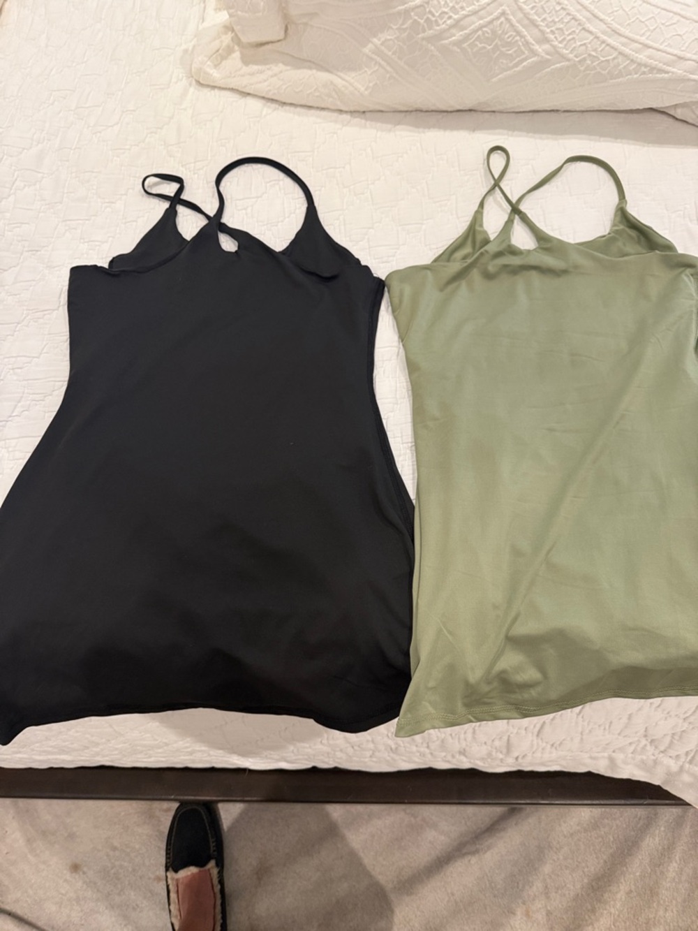 Two Strappy Athletic Tennis Tank Dresses - Black & Olive Green - Picture 2 of 4